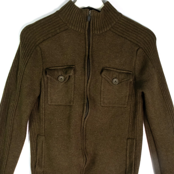 Massif Green Sweater Cardigan Full Zip Up Wool Men's Size S/34 - Picture 3 of 13